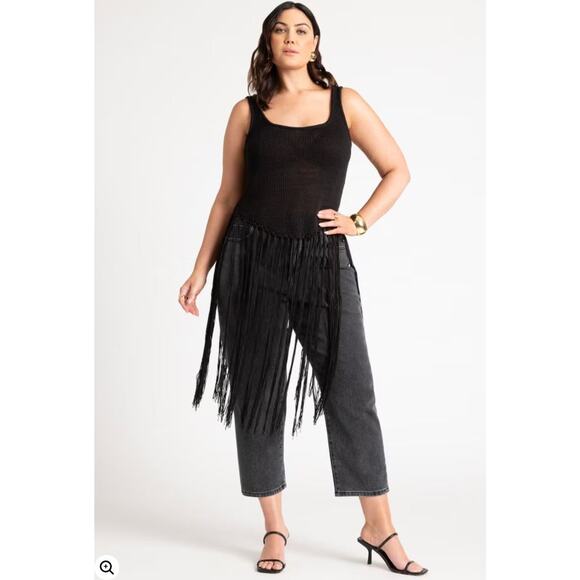 NWT Eloquii Black Crochet Strappy Fringe Sweater Tank Top Plus Size: 14/16 - Picture 1 of 6